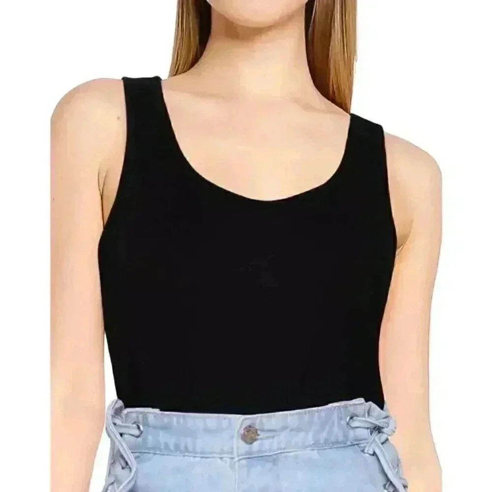 Missguided Women's Black Viscose/Spandex Scoop Neck Racerback Tank Top